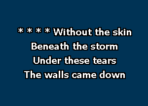 3k 3k 3 ( 3k Without the skin
Beneath the storm
Under these tears

The walls came down