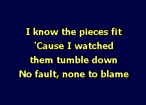 I know the pieces fit
'Cause I watched

them tumble down
No fault, none to blame