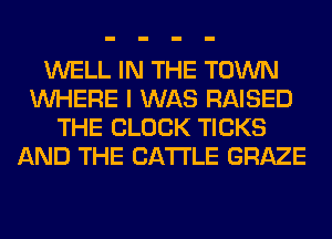 WELL IN THE TOWN
WHERE I WAS RAISED
THE BLOCK TICKS
AND THE CATTLE GRAZE