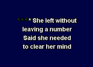 She left without
leaving a number

Said she needed
to clear her mind