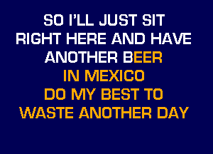 SO I'LL JUST SIT
RIGHT HERE AND HAVE
ANOTHER BEER
IN MEXICO
DO MY BEST TO
WASTE ANOTHER DAY
