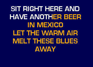 SIT RIGHT HERE AND
HAVE ANOTHER BEER
IN MEXICO
LET THE WARM AIR
MELT THESE BLUES
AWAY