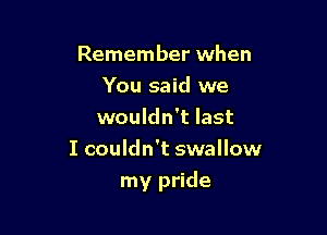 Remember when
You said we
wouldn't last

I couldn't swallow
my pride