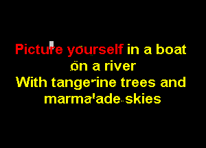 PictuPe yourself in a boat
on a river

With tange'ine trees and
marma'ade. skies