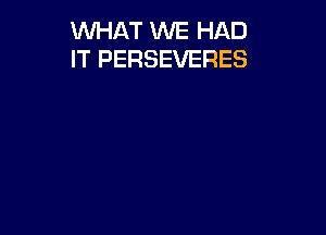 WHAT WE HAD
IT PERSEVERES