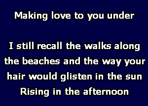 Making love to you under

I still recall the walks along
the beaches and the way your
hair would glisten in the sun

Rising in the afternoon