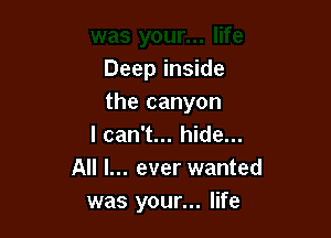Deep inside
the canyon

I can't... hide...
All I... ever wanted
was your... life