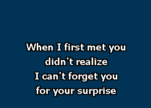 When I first met you

didn't realize
I can't forget you
for your surprise