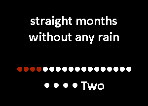 straight months
without any rain

OOOOOOOOOOOOOOOOOO

ooooTwo