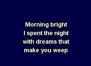 Morning bright

I spent the night
with dreams that
make you weep