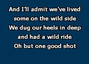 And I'll admit we've lived
some on the wild side
We dug our heels in deep
and had a wild ride

Oh but one good shot