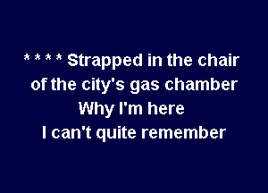 ,t Strapped in the chair
of the city's gas chamber

Why I'm here
I can't quite remember