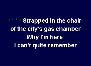 Strapped in the chair
of the city's gas chamber

Why I'm here
I can't quite remember