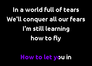 In a world full oF tears
We'll conquer all our Fears
I'm still learning

how to Fly

How to let you in