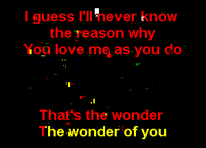 I guess l'.ll'hever know
. the reason why
Yogi love mq asyou d0

Thatg-E the'wonder
The-iwonder'of you