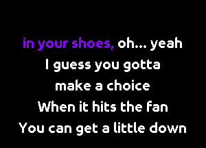 in your shoes, oh... yeah
I guess you gotta

make a choice
When it hits the fan
You can get a little down