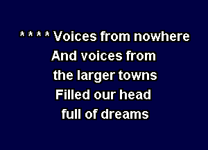 3 a Voices from nowhere
And voices from

the larger towns
Filled our head
full of dreams