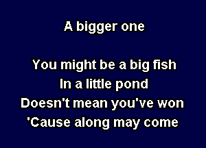 A bigger one

You might be a big fish

In a little pond
Doesn't mean you've won
'Cause along may come