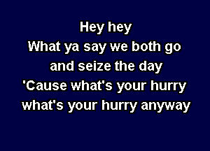 Hey hey
What ya say we both go
and seize the day

'Cause what's your hurry
what's your hurry anyway