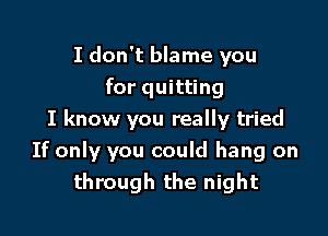 I don't blame you
for quitting
I know you really tried

If only you could hang on
through the night