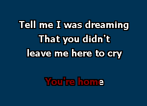 Tell me I was dreaming
That you didn't

leave me here to cry