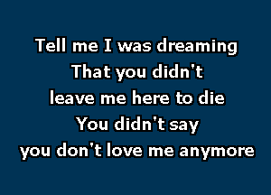 Tell me I was dreaming
That you didn't
leave me here to die
You didn't say

you don't love me anymore