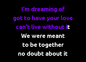 I'm dreaming of
got to have your love
can't live without it

We were meant
to be together
no doubt about it