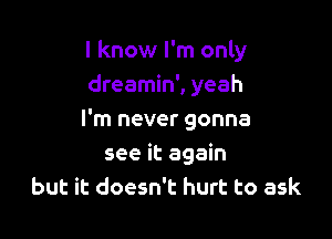 I know I'm only
dreamin', yeah

I'm never gonna
see it again
but it doesn't hurt to ask