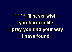 I'll never wish
you harm in life

I pray you find your way
I have found