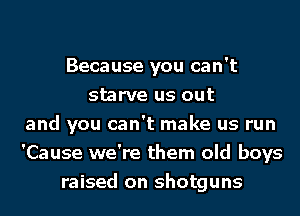 Because you can't
starve us out
and you can't make us run
'Cause we're them old boys
raised on shotguns