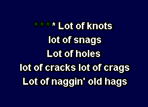 Lot of knots
lot of snags

Lot of holes
lot of cracks lot of crags
Lot of naggin' old hags