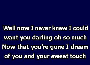 Well now I never knew I could
want you darling oh so much
Now that you're gone I dream

of you and your sweet touch