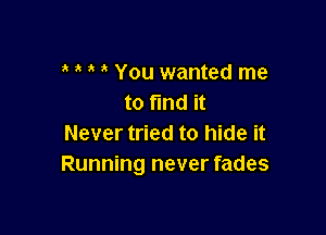 You wanted me
to fmd it

Never tried to hide it
Running never fades