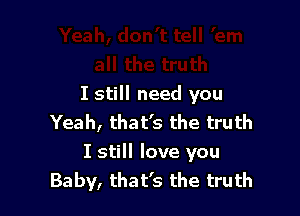 I still need you
Yeah, that's the truth

I still love you
Baby, that's the truth