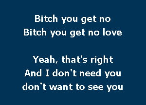 Bitch you get no
Bitch you get no love

Yeah, that's right
And I don't need you
don't want to see you