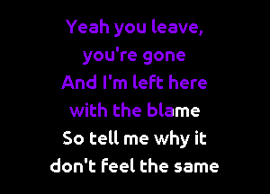 Yeah you leave,

you're gone
And I'm left here
with the blame
So tell me why it
don't Feel the same