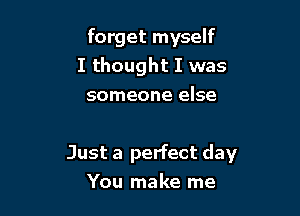 forget myself
I thought I was
someone else

Just a perfect day
You make me