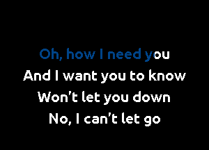 Oh, how I need you

And I want you to know
Won't let you down
No, I can't let go