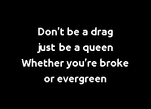 Don't be a drag
just be a queen

Whether you're broke
or evergreen