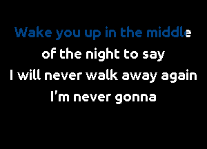 Wake you up in the middle
of the night to say
I will never walk away again
I'm never gonna