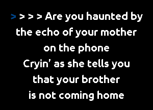 o o o o Are you haunted by
the echo of your mother
on the phone
Cryin' as she tells you
that your brother
is not coming home
