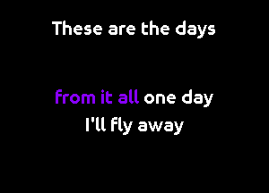 These are the days

From it all one day
I'll fly away