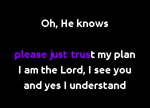 Oh, He knows

please just trust my plan
I am the Lord, I see you
and yes I understand