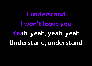 I understand
I won't leave you

Yeah, yeah, yeah, yeah
Understand, understand