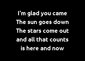 I'm glad you came
The sun goes down

The stars come out
and all that counts
is here and now