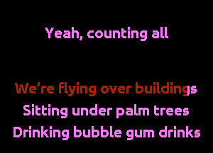 Yeah, counting all

We're Flying over buildings
Sitting under palm trees
Drinking bubble gum drinks