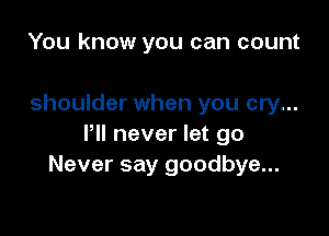 You know you can count

shoulder when you cry...

PH never let go
Never say goodbye...