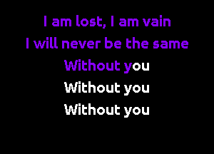 I am lost, I am vain
I will never be the same
Without you

Without you
Without you