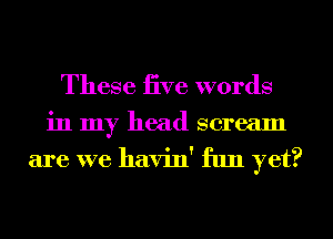 These iive words
in my head scream
are we havin' fun yet?