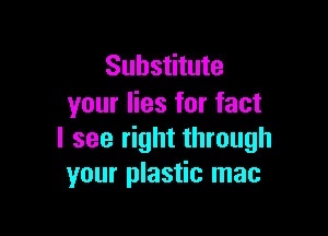 Substitute
your lies for fact

I see right through
your plastic mac